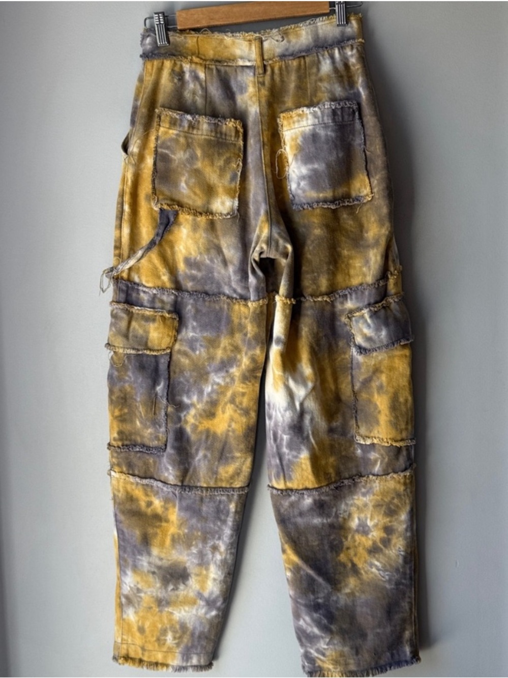 The Ragged Priest Tie-Dye Cargo Pants in Mustard & Charcoal - Picture 3 of 8